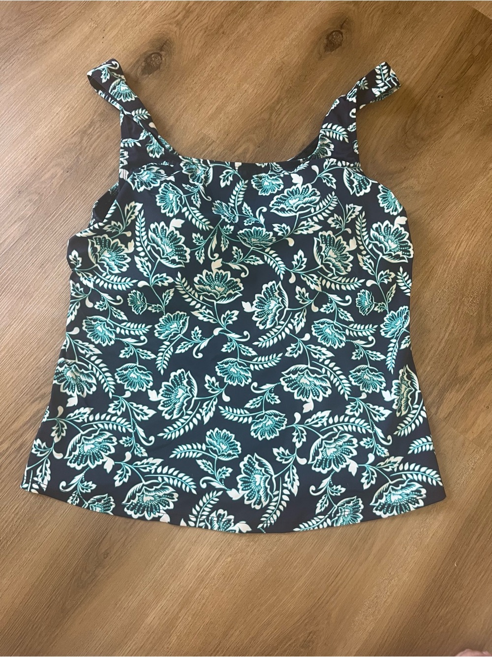 Swimsuits For All Navy Floral Tank with Teal Accents